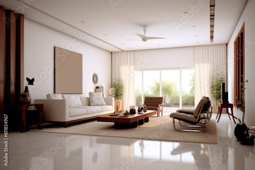 Luxurious interior design living room in a beautiful house, AI generated. © visoot