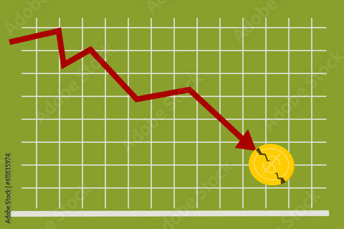 Downtrend of money display by line graph. Vector illustration.