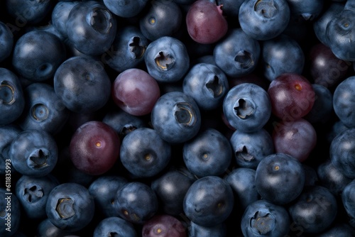 Texture of blueberry. Close up of raw organic berry fruits. Sweet and fresh background. Generative AI 