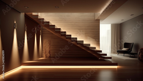 Seamless Integration: Illuminating a Minimalist Residence with Modern Staircase Lighting Integrated into the Steps 