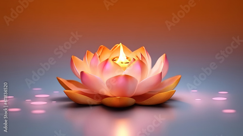 Lotus flower with candle light background, Buddha purnima Vesak day. Generative Ai