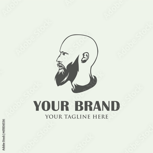 Bald head and beard logo design illustration