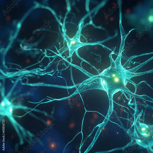 Active nerve cells, 3d rendering , a healthy concept , Generative AI