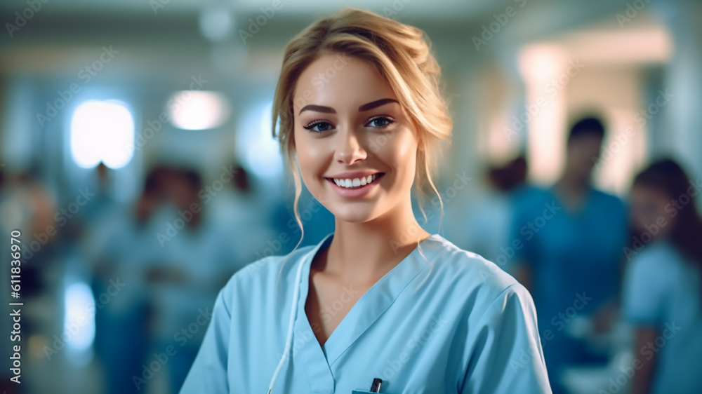 Fototapeta premium Attractive Female Nurse in Hospital Setting | Hospital Image | Nursing | Pharmaceutical | Healthcare 