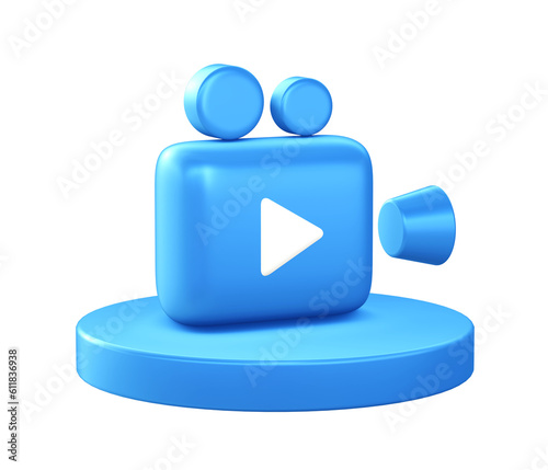 3d illustration icon of camera film video with circular or round podium