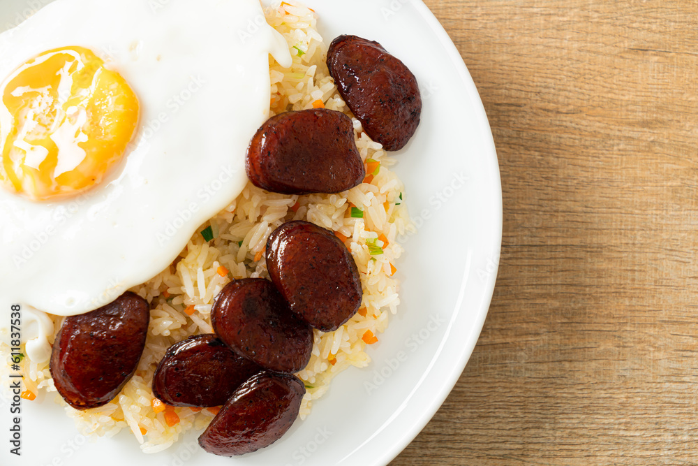 fried rice with fried egg and Chinese sausage fried rice with fried egg and Chinese sausage