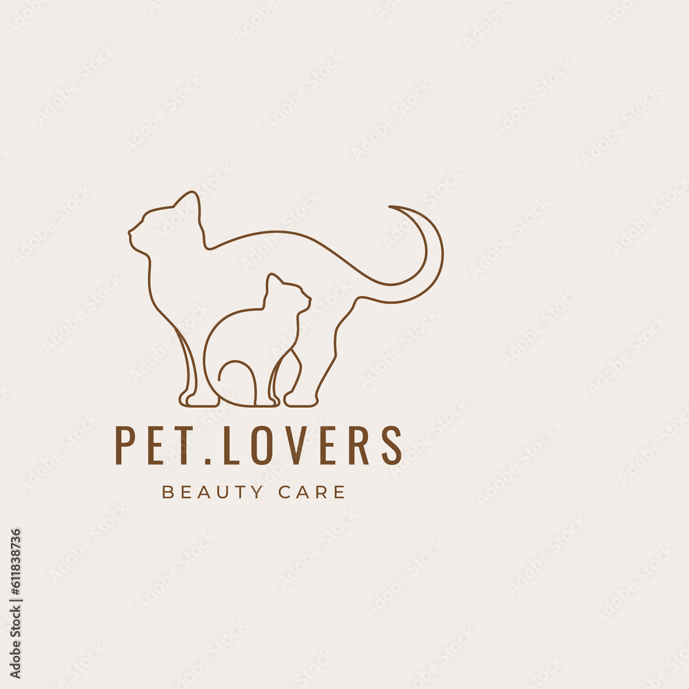 animal cat line friendship pet clinic kitten care logo design vector graphic illustration