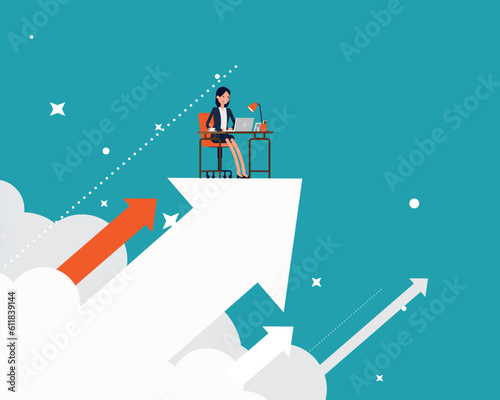 Businessman working on the arrow and upwards. Vector illustration business growth and success concept