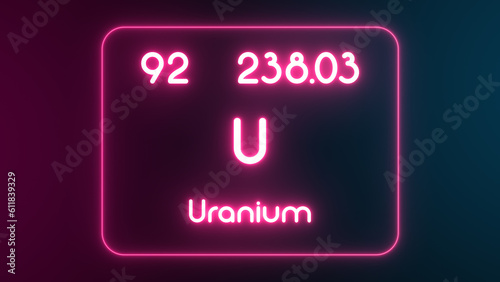 Modern periodic table Uranium element neon text Illustration