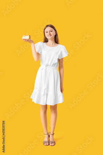 Pretty young woman with bir...