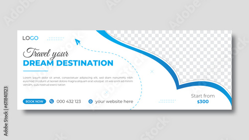 Modern abstract blue color  travel Facebook cover design and web banner design vector template.