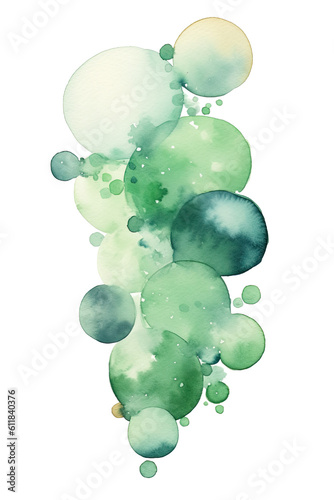 a cluster of jade green and periwinkle abstract watercolor floating bubbles, isolated on a transparent background, generative ai photo