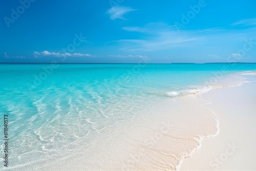 A beautiful beach with white sand and turquoise water. Created with Generative AI technology © mafizul_islam
