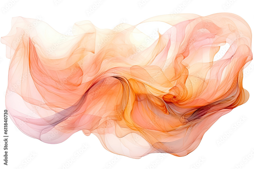 an ethereal blend of tangerine and blush pink abstract blooming shape, isolated on a transparent background, generative ai