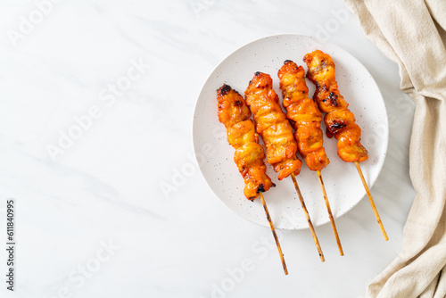 Photography grilled chicken skewer yakitori serve in izakaya style