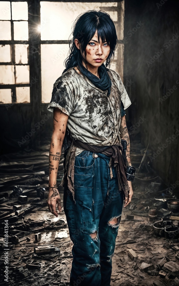 Poor homeless people in dirty cloth at dark and dirty messy place, generative ai Poor homeless people in dirty cloth at dark and dirty messy place, generative ai