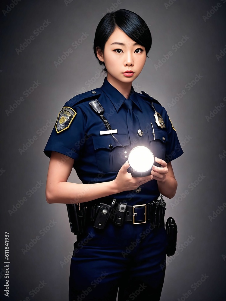 portrait of beautiful asian woman wearing police outfit, Generative AI portrait of beautiful asian woman wearing police outfit, Generative AI