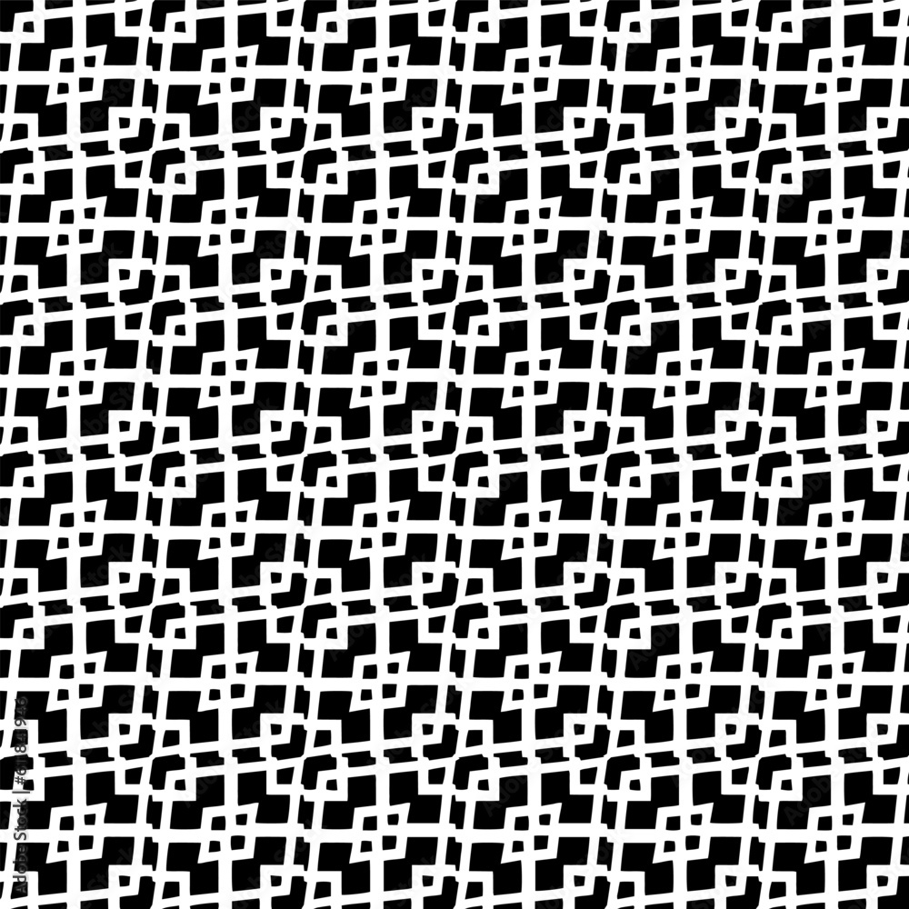  Background with abstract shapes. Black and white texture. Seamless monochrome repeating pattern  for decor, fabric, cloth. 