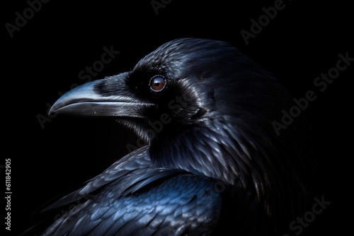 Raven peering over to you in a dark background