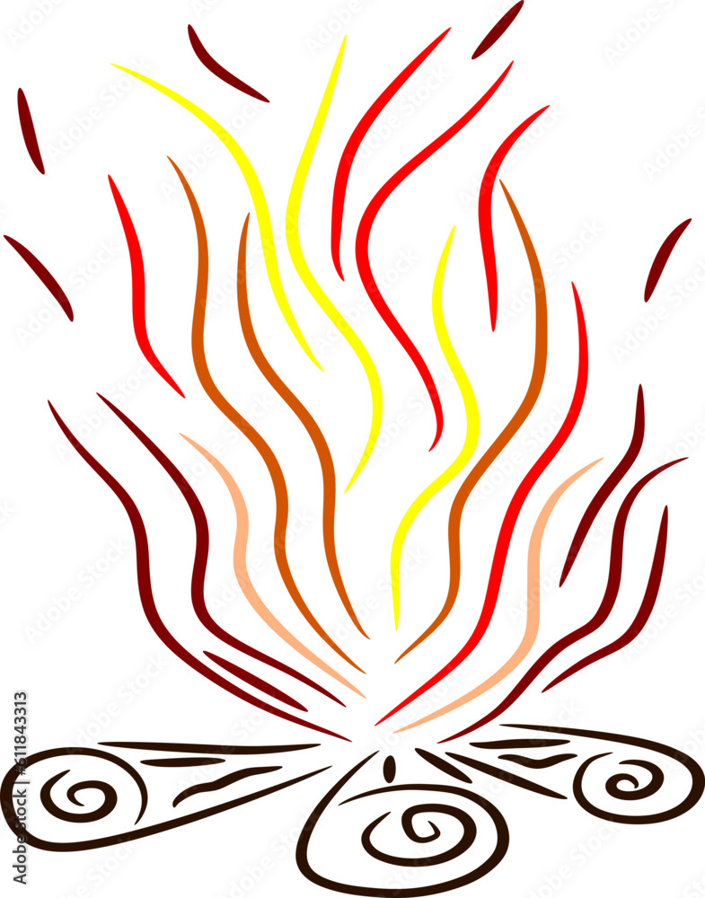 Illustration and flat design. Bonfire isolated on white Illustration and flat design. Bonfire isolated on white