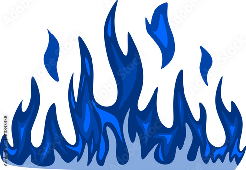 Illustration and flat design. Illustration of fire in blue color isolated on white