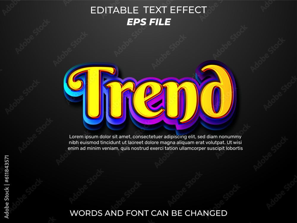 trend text effect, font editable, typography, 3d text. vector template