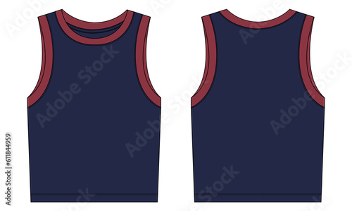 Tank tops vector illustration navy color template front and back views isolated on white background