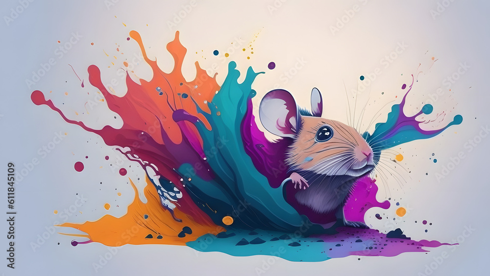 Colorful Watercolor Splash Lab Rat, Generative AI