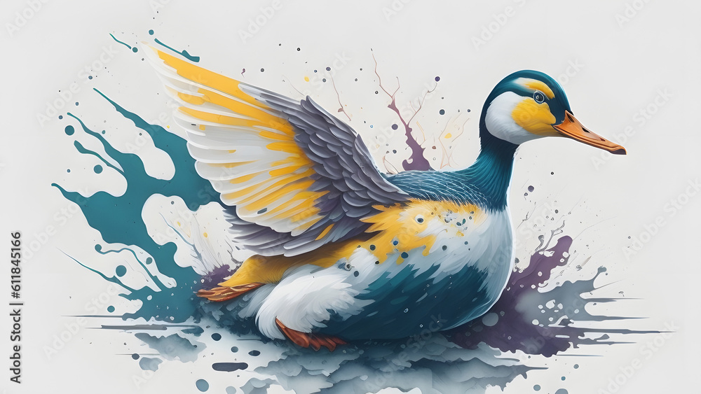 Obraz premium Watercolor Splash Duck, Generative AI