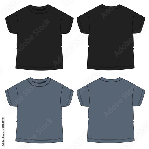Short sleeve T shirt tops Vector illustration black and navy blue color template for kids.