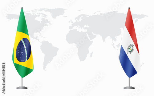 Brazil and Paraguay flags for official meeting, vector