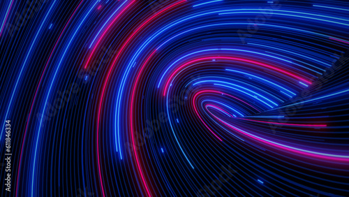 Multicolor lines of neon light twist the abstract background 3d rendering
