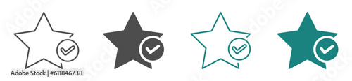 Star favorite sign web flat icons with tick signs set