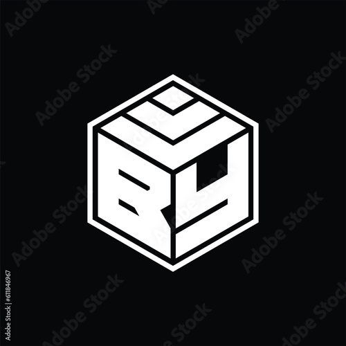 BY Logo monogram with hexagon geometric isolated outline design template
