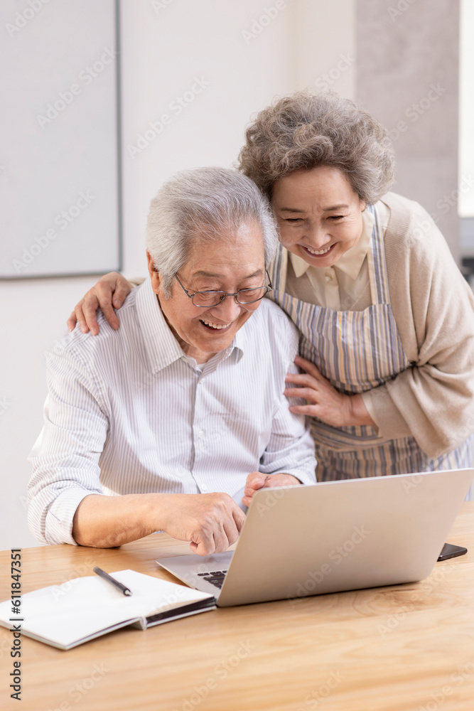 Senior couple using laptop at home Senior couple using laptop at home