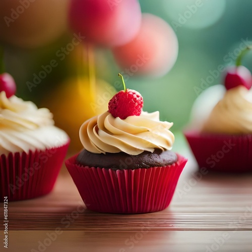 cupcakes with cream and cherry