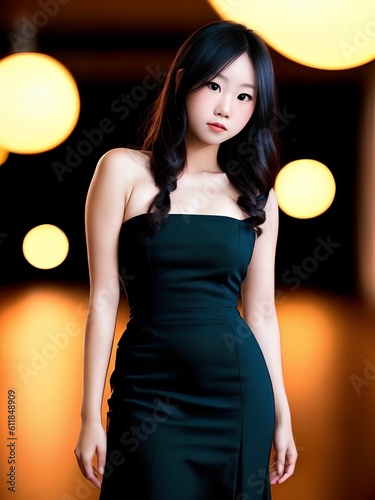 beautiful teenage asian woman at night, generative art by A.I.