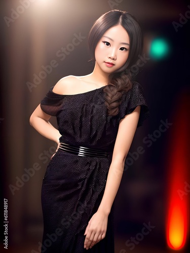 beautiful teenage asian woman at night, generative art by A.I.