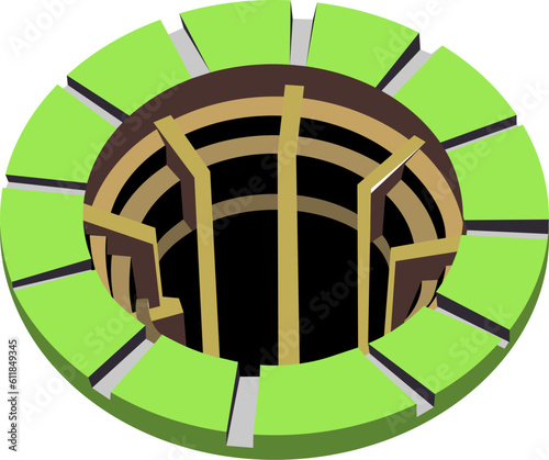 illustration of 3d holes, 3d infiltration wells, 3d water wells vector