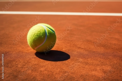 Pelota de tenis en una pista de tierra batida photo