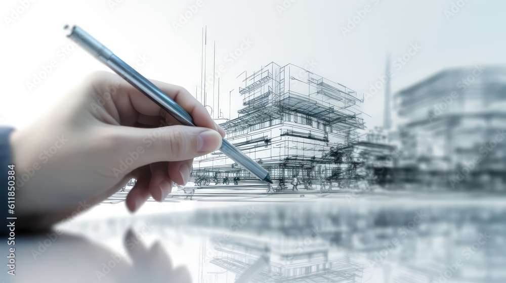 AI generated 3D image of human's hand using a pen writing on a digital