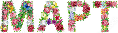 Word May in Russian of watercolor flowers