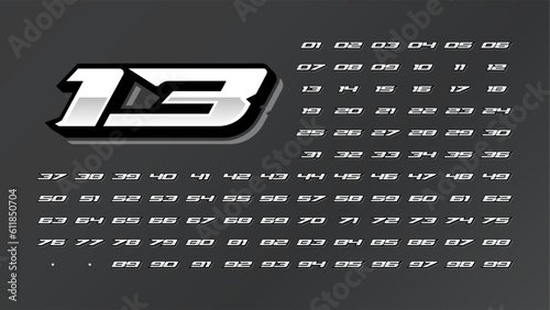 Racing Team Number with simple metal effect Vector Set Collection photo