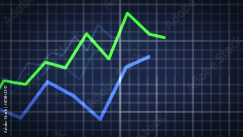 Financial chart with interweaving arrows going up and down on a dark background
