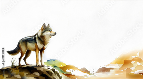 Watercolor animal template background wolf  created with generative AI