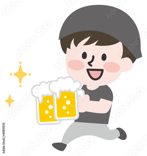 ビールを運ぶ男性店員