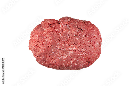 Minced beef meat isolated on white background. Top view of raw minced beef meat isolated. Ground meat pattern