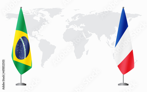 Brazil and France flags for official meeting, vector