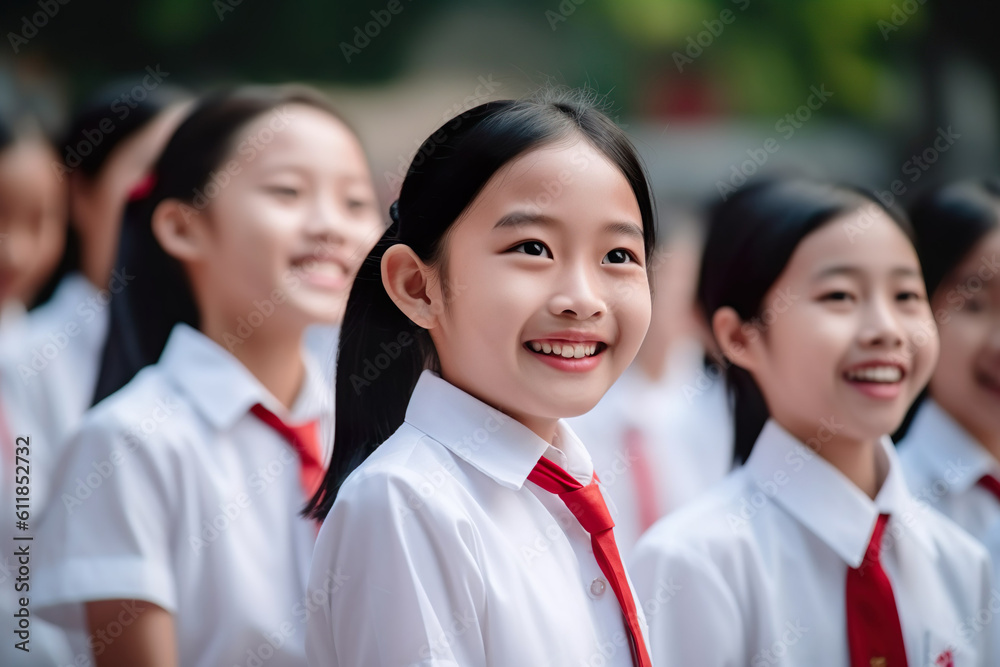 Illustration of asian girls in eastern school education