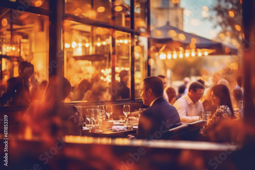 Illustration in style of background with crowd people in restaurant party photo